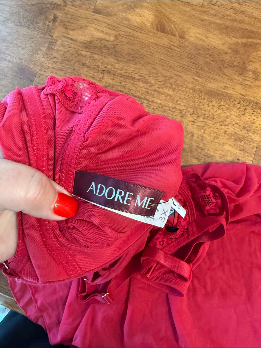 Adore Me Babydoll Lingerie Top Plus Size 3X Red Hot Pink Sheer Mesh Lace Cutout - Picture 7 of 12